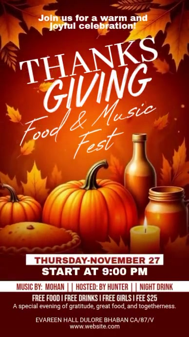 Maximalist Thanksgiving Party Digital Display (9:16) template