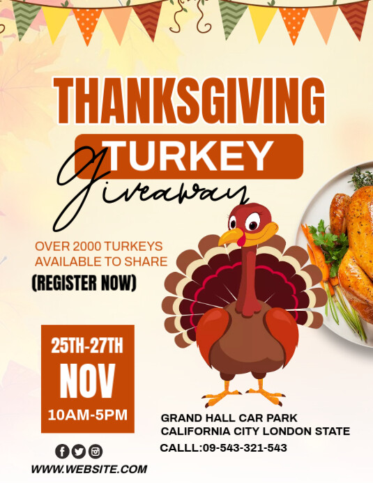 Turkey Party Raffle Maximalist Thanksgiving Turkey Giveaway Template Flyer (us Letter ...