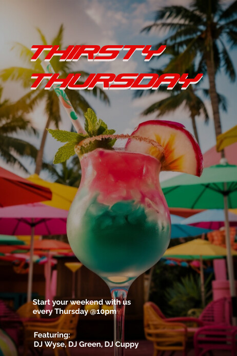 Maximalist Thirsty Thursday Colorful Cocktail Template | PosterMyWall