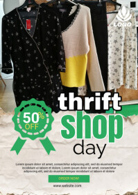 White Thrift Shop Sale A5 Template