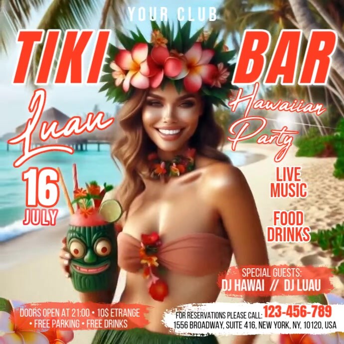 Maximalist Tiki Bar Hawaiian Square (1:1) template