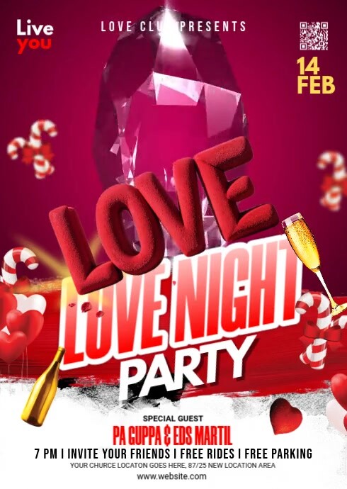 Maximalist Valentine's Day Night Party Flyer A6 template