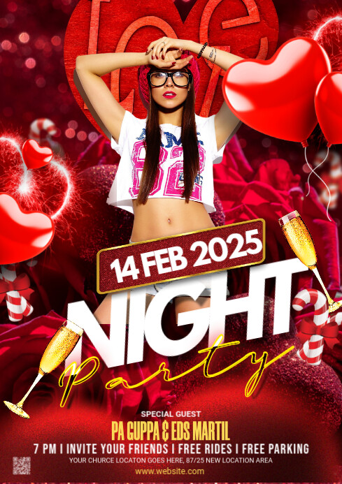 Maximalist Valentine's Day Night Party Flyer A2 template