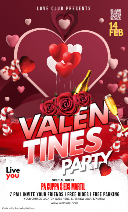 Maximalist Valentine's Day Night Party Flyer  Us Legal template
