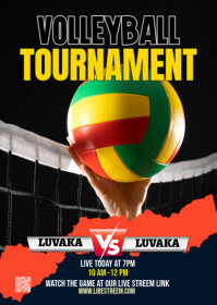 Black Volleyball Tournament A6 Template