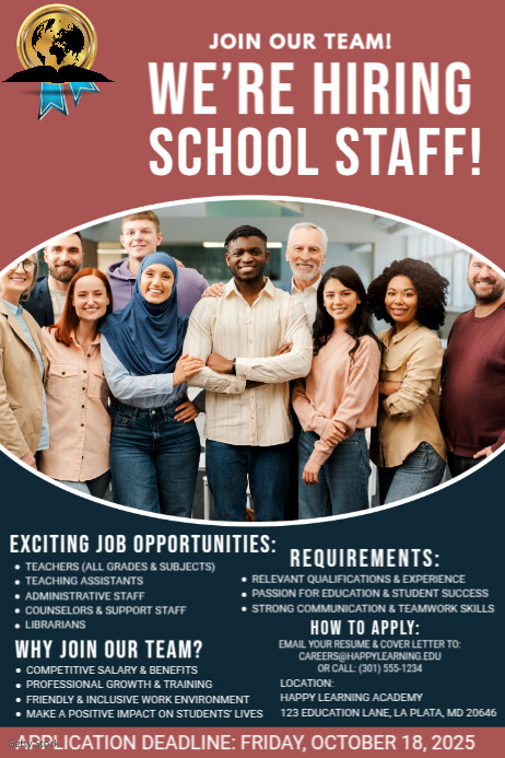 Staff Required Example Poster Maximalist We’re Hiring School Staff! Poster Template | PosterMyWall
