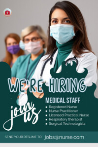 Green Medical Staff Hiring Pinterest-grafik Template