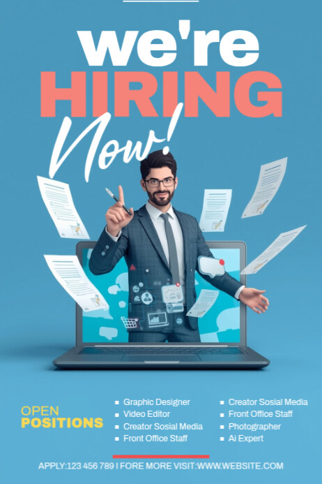 Blue Job Hiring Posters Template | PosterMyWall