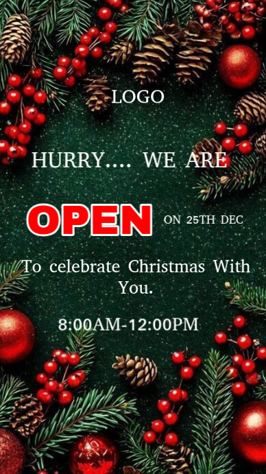 Maximalist We Are Open On Christmas Digital Display (9:16) Template | PosterMyWall Maximalist We Are Open On Christmas Digital Display (9:16) Template | PosterMyWall
