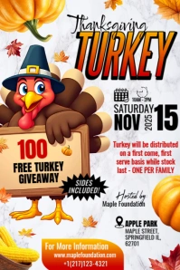 Maximalist White Autumn 3d Thanksgiving Turkey Giveaway Poster Flyer Template