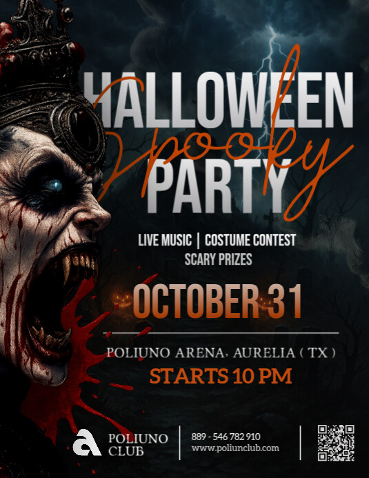 Maximalist White Orange And Blue Halloween Spooky Party Flyer Template ...
