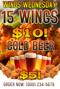 Orange Wings and Beer Promotion Poster Template