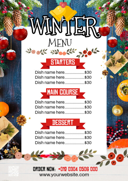 Maximalist Winter Menu Flyer A1 Template | PosterMyWall