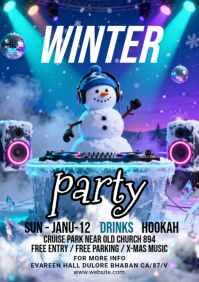 Blå Winter Party A5 Template