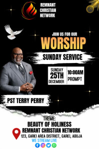 Black Worship Sunday Service Poster Template