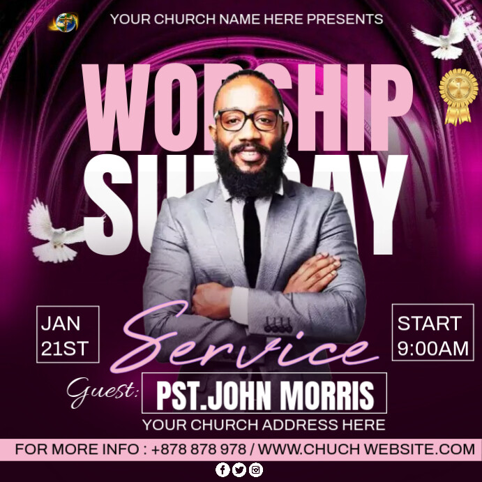 Maximalist Worship Sunday Service Instagram Post Template | PosterMyWall