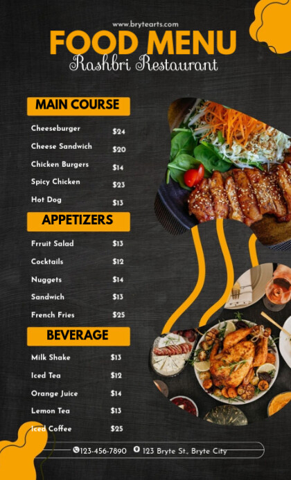 Maximalist Yellow Black Restaurant Food Menu Template | PosterMyWall