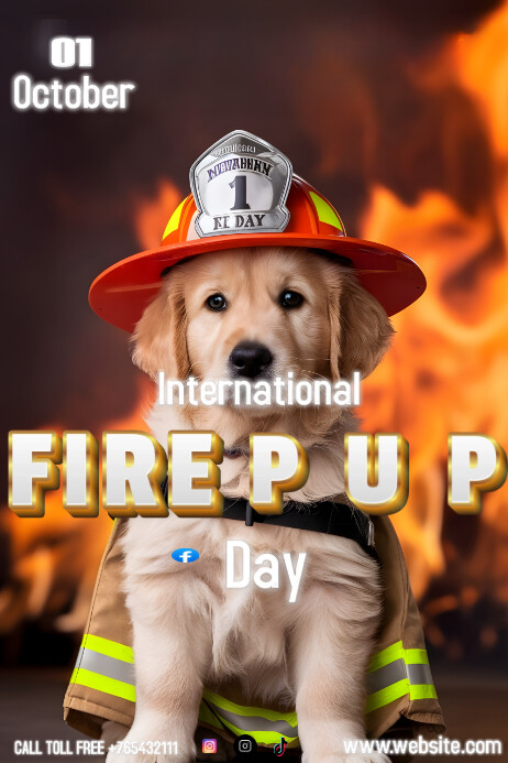 Maximalist Yellow Fire Pup Day Poster template
