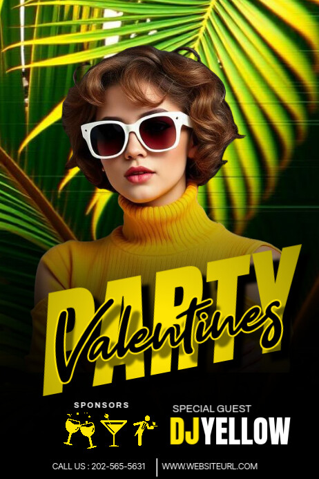 Maximalist Yellow Valentine's Party Poster template