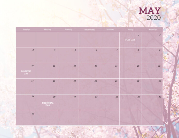 May 2020 Event Calendar Template PosterMyWall