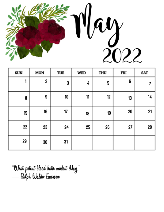 May 2022 With Quote Calendar Template | Postermywall