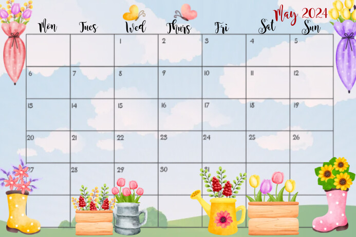 May Calendar 2024 Template Printable โปสเตอร์