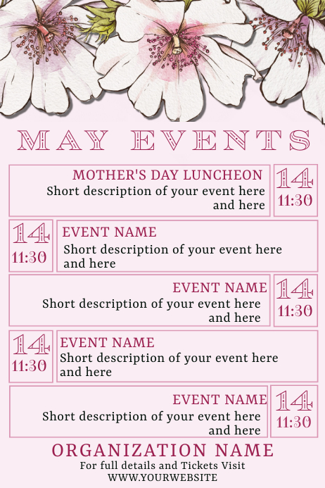 May Events Calendar Watercolor Floral Template | PosterMyWall