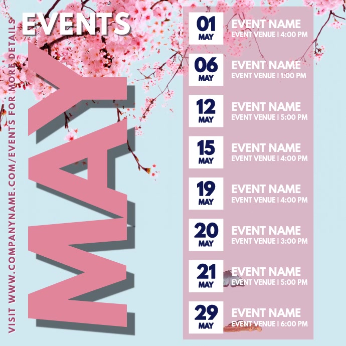 May Events Schedule Video Calendar Template 方形(1:1)