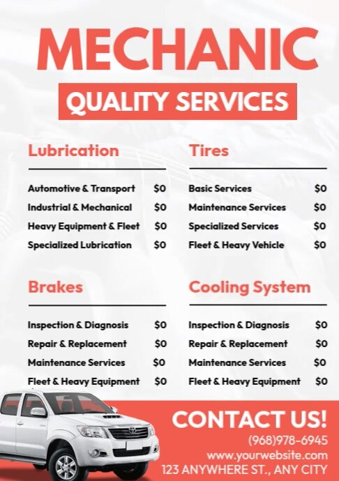Mechanic Quality Services A4 template