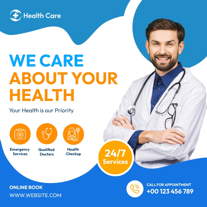 Medical Doctor, Health Flyer Instagram Post Square (1:1) template