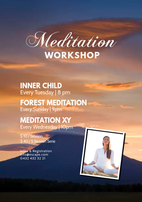 Sjabloon Meditatie Workshop Yoga Spiritualiteit Soul Advertentie Postermywall