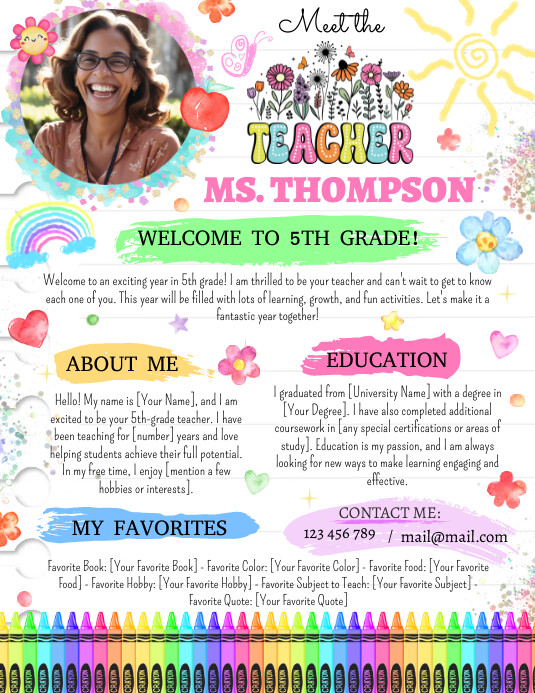 Meet The Teacher Editable Template Folheto (US Letter)