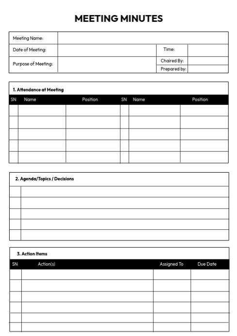 Meeting Minutes A4 Template