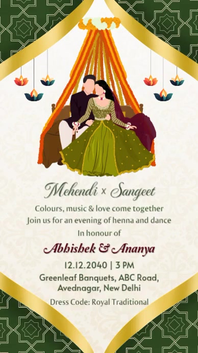 Mehendi Sangeet Ceremony Invitation Video Template | PosterMyWall