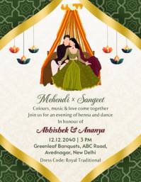 Mehndi and Sangeet Ceremony Invitation Card Printable Template Flyer (US Letter)