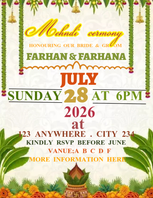 Modèle Mehndi ceremony card | PosterMyWall
