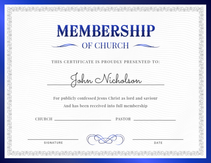 Membership of Church Certificate Løbeseddel (US Letter) template