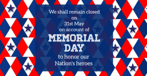 Memorial Day, we shall be closed template Facebook Shared Image