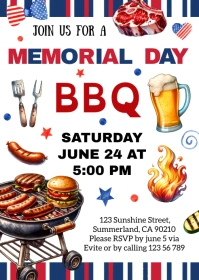 Memorial Day BBQ Invitation A6 template