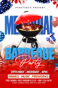 Memorial day BBQ party ad Banner 4' × 6' template