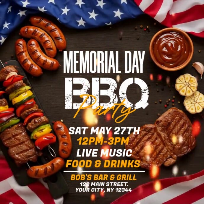 Memorial Day BBQ Party Ad Template 方形(1:1)