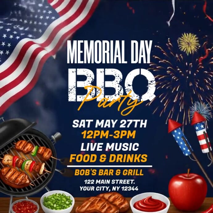 Memorial Day BBQ Party Kwadrat (1:1) template