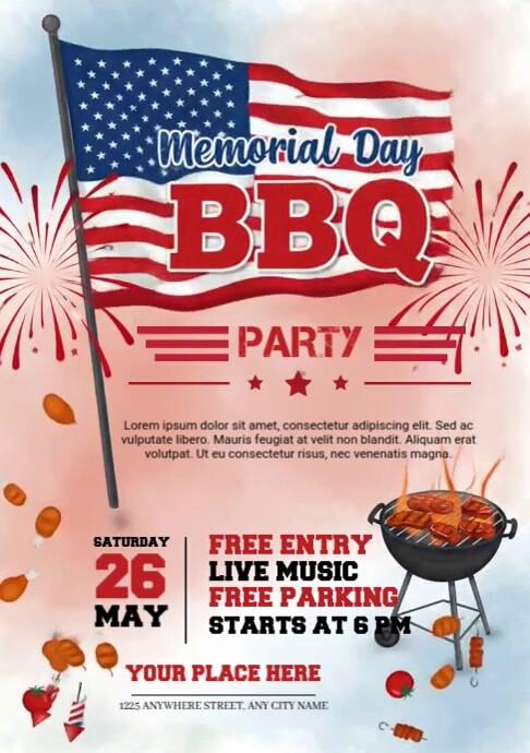 Memorial Day BBQ Party  Flyer A4 template