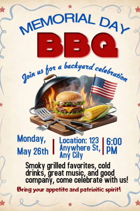 Memorial Day BBQ Poster Template | PosterMyWall