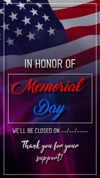 Memorial Day Business Closed Video Sign Info Instagram Reel Template