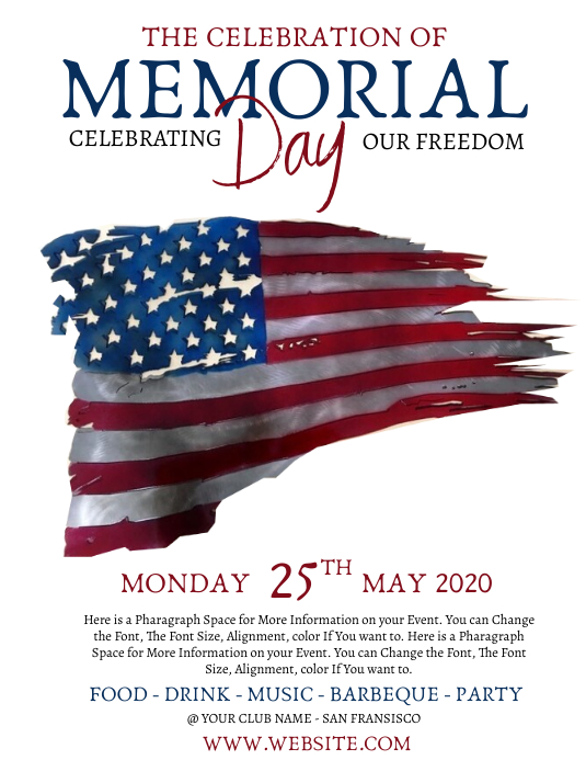 Memorial Day Celebration Event Flyer Template Folheto (US Letter)