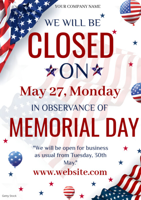 Copy of Memorial Day Closed A4 | PosterMyWall
