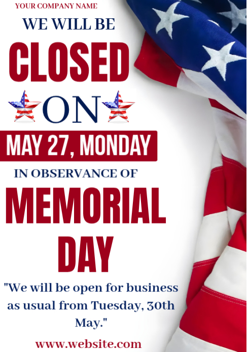 Memorial Day Closure Posters Template | PosterMyWall