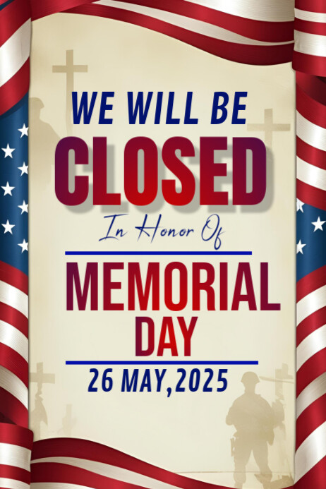 Plantilla de Memorial day closed ad poster 2025 | PosterMyWall