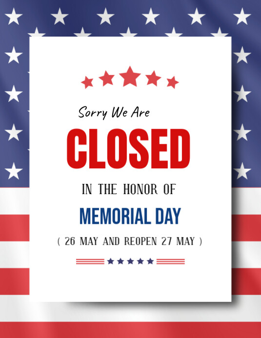 Memorial Day Closed Flyers Template | PosterMyWall